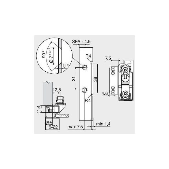 Blum Aventos HK-S front rögzítő, alu, jobbos (20K4A01A02)